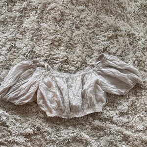 Kimchi Blue Cream Off-Shoulder Striped Crop Top